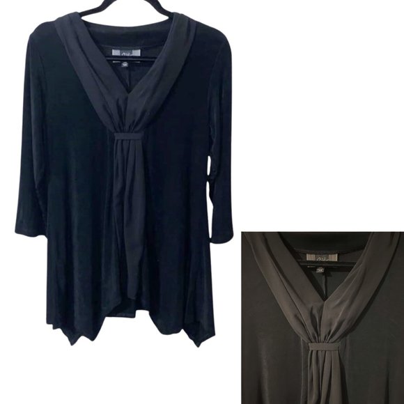 Slinky Brand Blouse - Long Sleeve - XS - Handkerchief Hem - Faux Scarf V-Neck - Picture 1 of 8